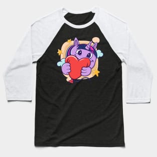 cute facial expression illustration of a little unicorn holding a red balloon Baseball T-Shirt